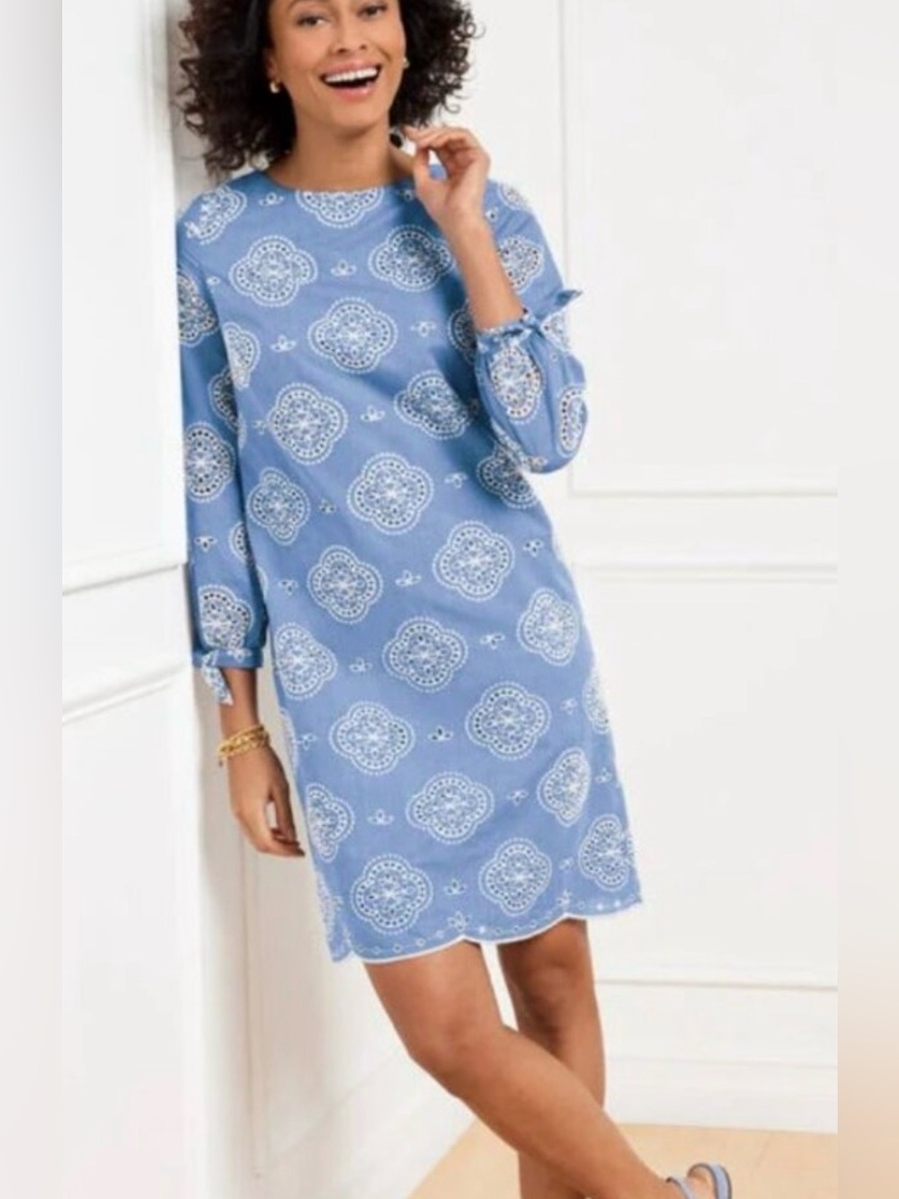 Talbots Blue Eyelet Embroidered Shift Dress size 10P - Picture 2 of 12